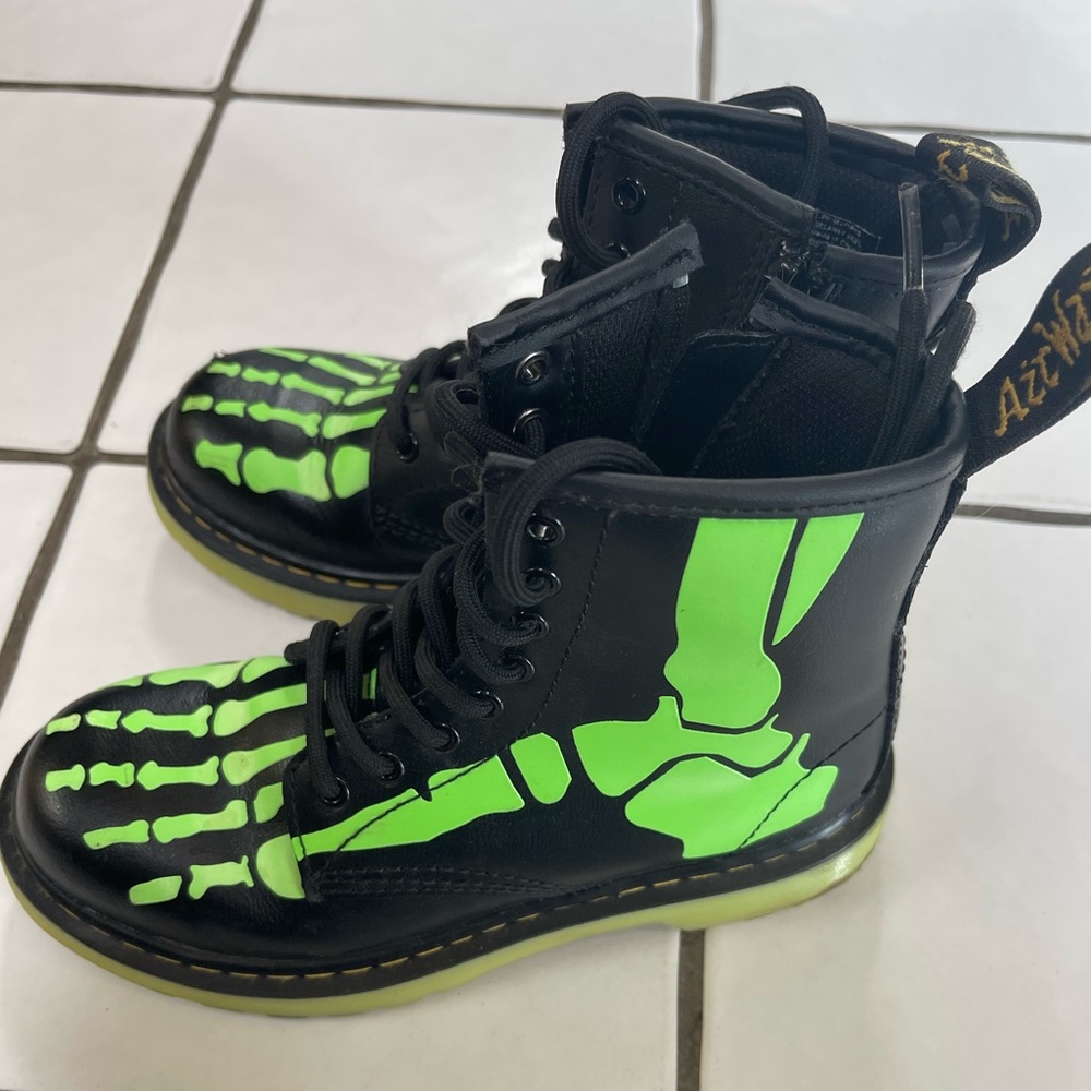 Kids Dr. Martens glow in the dark bone boots RARE hard to find